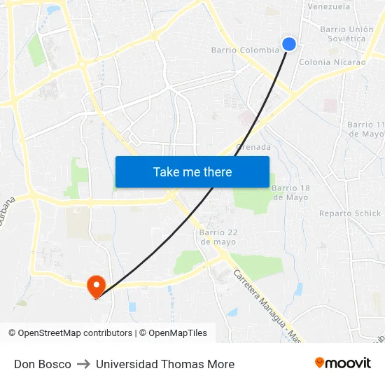 Don Bosco to Universidad Thomas More map