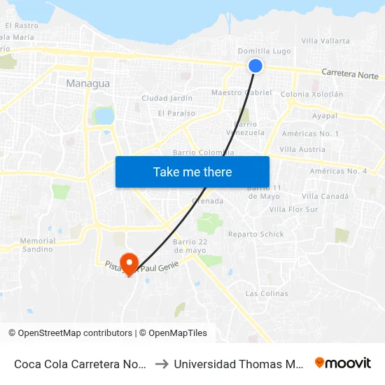 Coca Cola Carretera Norte to Universidad Thomas More map