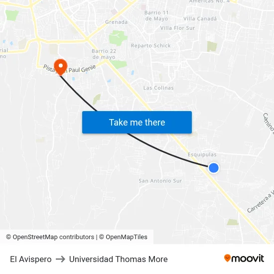 El Avispero to Universidad Thomas More map