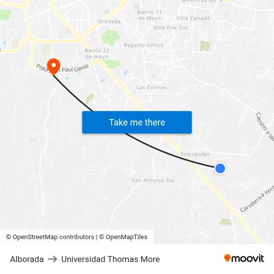 Alborada to Universidad Thomas More map