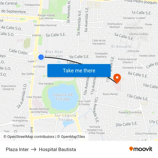 Plaza Inter to Hospital Bautista map