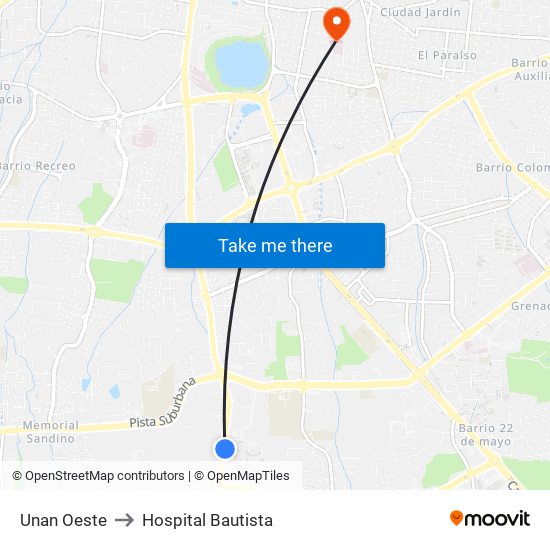 Unan Oeste to Hospital Bautista map