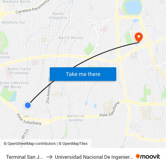 Terminal San Judas to Universidad Nacional De Ingenieria (Uni) map