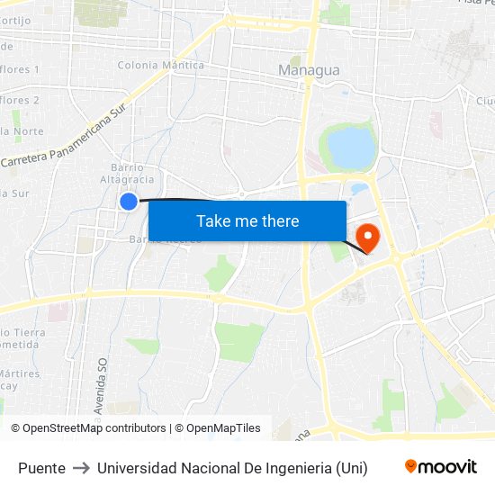 Puente to Universidad Nacional De Ingenieria (Uni) map