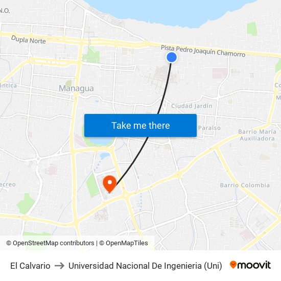 El Calvario to Universidad Nacional De Ingenieria (Uni) map
