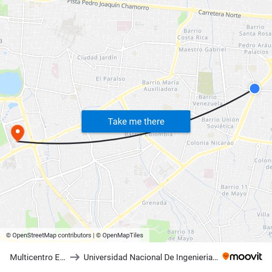 Multicentro Este to Universidad Nacional De Ingenieria (Uni) map