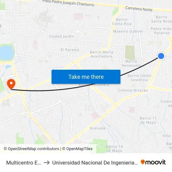 Multicentro Este to Universidad Nacional De Ingenieria (Uni) map