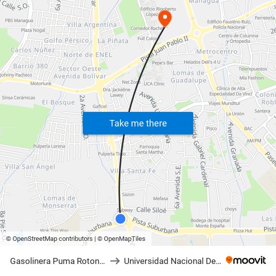 Gasolinera Puma Rotonda Universitaria to Universidad Nacional De Ingenieria (Uni) map
