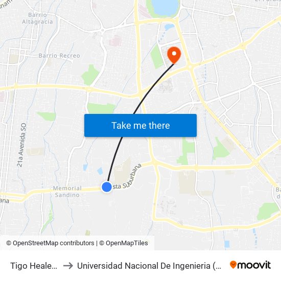 Tigo Healeah to Universidad Nacional De Ingenieria (Uni) map