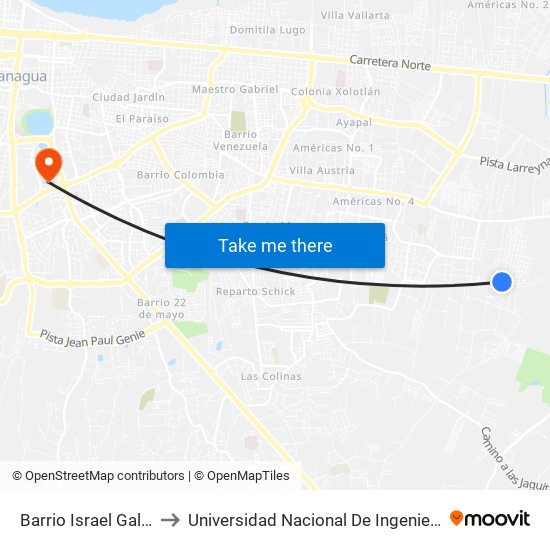 Barrio Israel Galeano to Universidad Nacional De Ingenieria (Uni) map