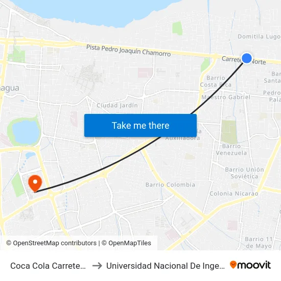 Coca Cola Carretera Norte to Universidad Nacional De Ingenieria (Uni) map