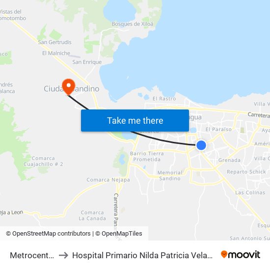 Metrocentro to Hospital Primario Nilda Patricia Velasco map