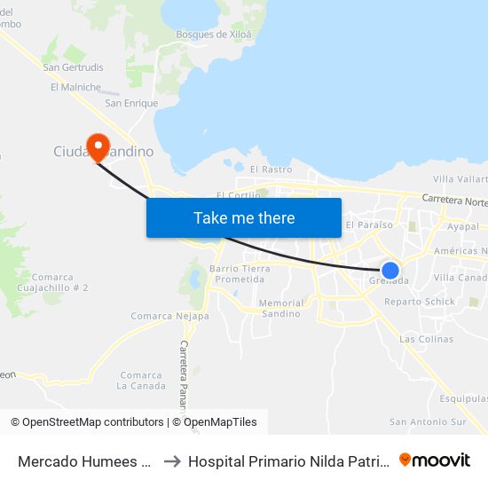 Mercado Humees Suroeste to Hospital Primario Nilda Patricia Velasco map