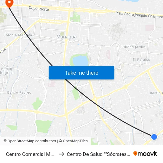 Centro Comercial Managua to Centro De Salud ""Sócrates Flores"" map