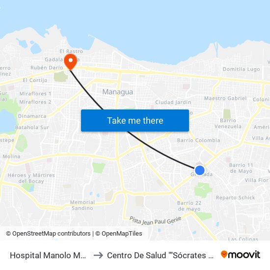 Hospital Manolo Morales to Centro De Salud ""Sócrates Flores"" map