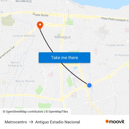 Metrocentro to Antiguo Estadio Nacional map