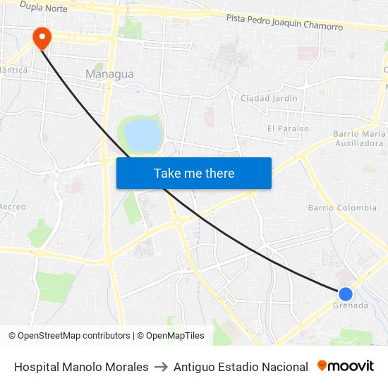 Hospital Manolo Morales to Antiguo Estadio Nacional map