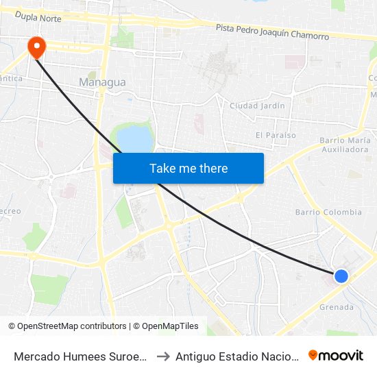 Mercado Humees Suroeste to Antiguo Estadio Nacional map