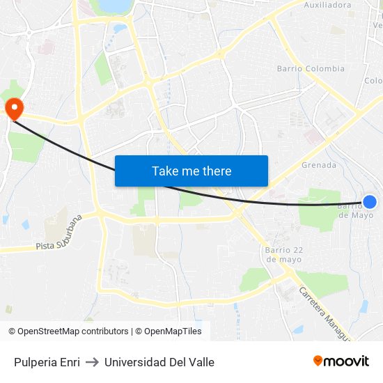Pulperia Enri to Universidad Del Valle map
