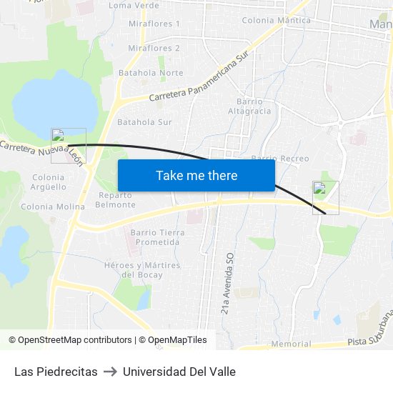 Las Piedrecitas to Universidad Del Valle map