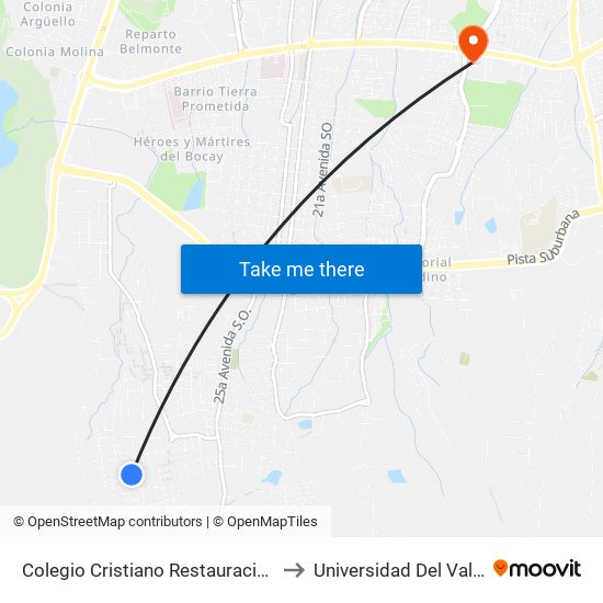 Colegio Cristiano Restauración to Universidad Del Valle map