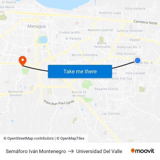 Semáforo Iván Montenegro to Universidad Del Valle map