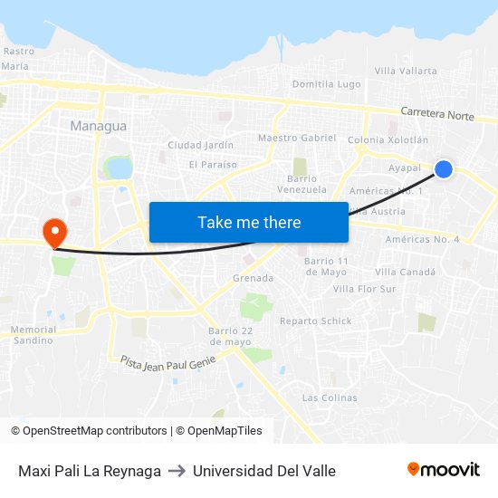 Maxi Pali La Reynaga to Universidad Del Valle map