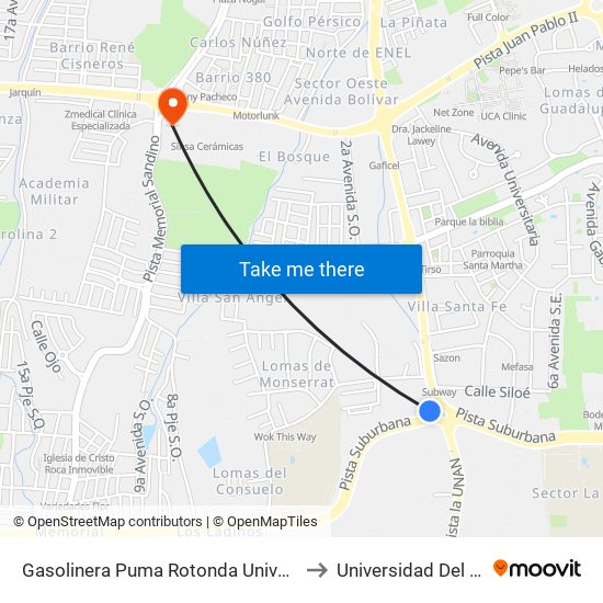 Gasolinera Puma Rotonda Universitaria to Universidad Del Valle map