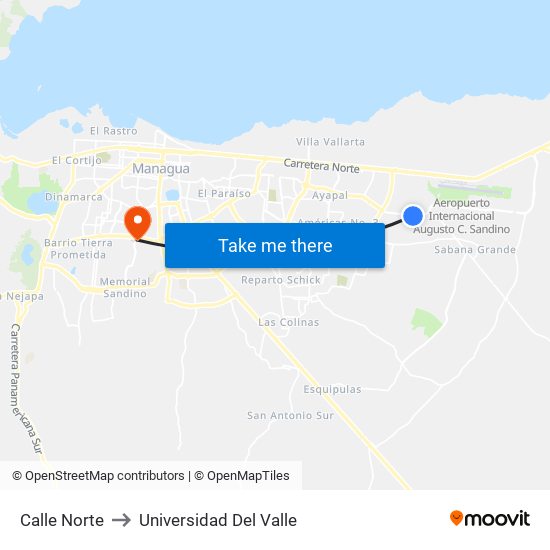 Calle Norte to Universidad Del Valle map