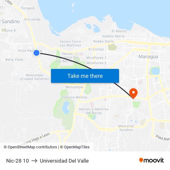 Nic-28 10 to Universidad Del Valle map