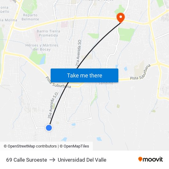 69 Calle Suroeste to Universidad Del Valle map