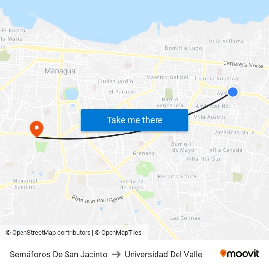 Semáforos De San Jacinto to Universidad Del Valle map