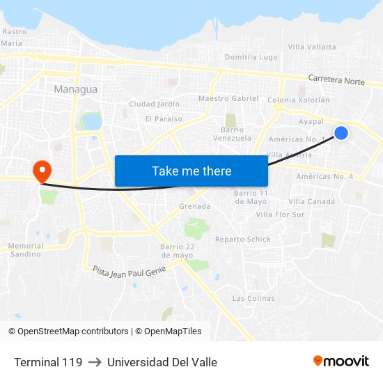 Terminal 119 to Universidad Del Valle map
