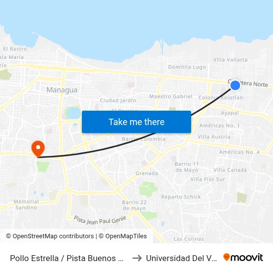 Pollo Estrella / Pista Buenos Aires to Universidad Del Valle map