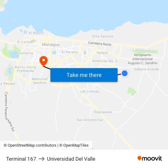 Terminal 167 to Universidad Del Valle map