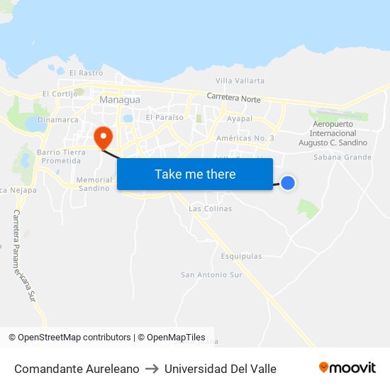 Comandante Aureleano to Universidad Del Valle map