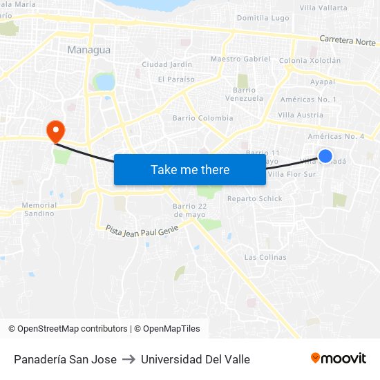 Panadería San Jose to Universidad Del Valle map