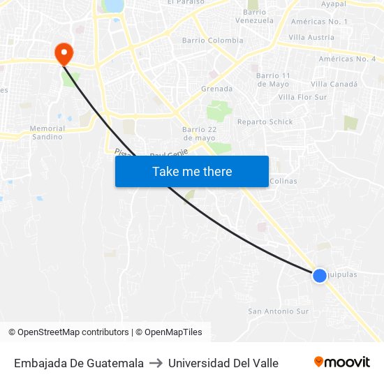 Embajada De Guatemala to Universidad Del Valle map