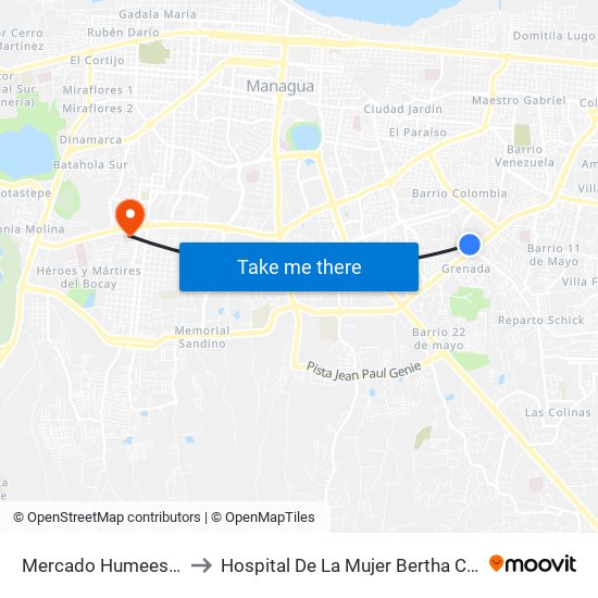 Mercado Humees Suroeste to Hospital De La Mujer Bertha Calderón Roque map