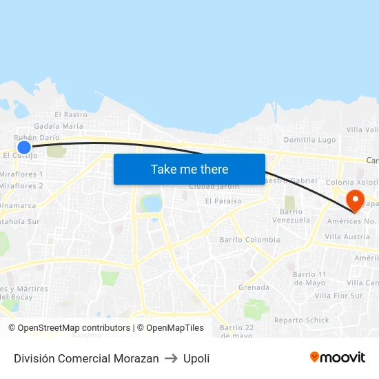 División  Comercial Morazan to Upoli map