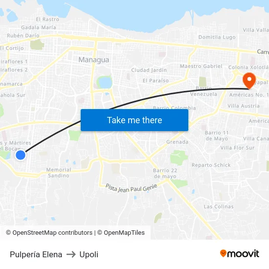 Pulpería Elena to Upoli map