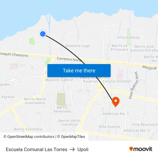 Escuela Comunal Las Torres to Upoli map