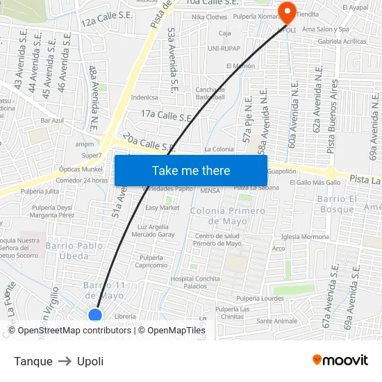 Tanque to Upoli map