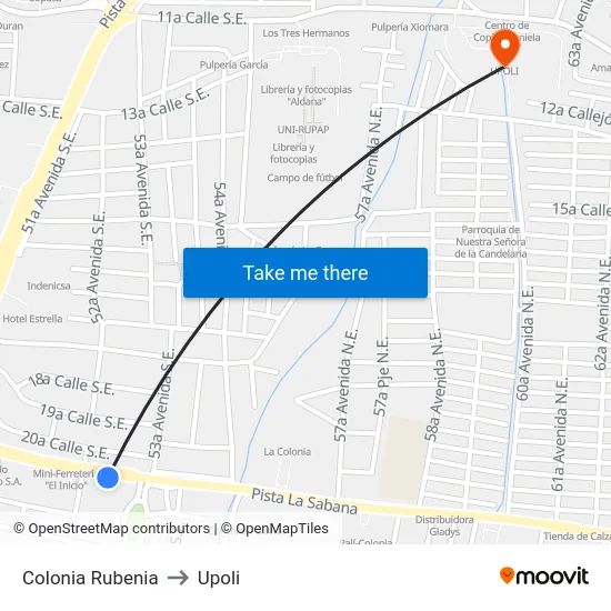 Colonia Rubenia to Upoli map