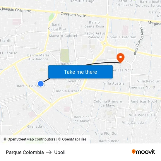 Parque Colombia to Upoli map