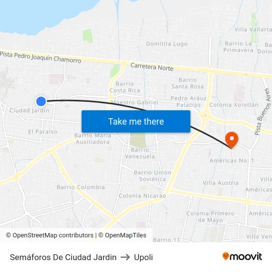 Semáforos De Ciudad Jardin to Upoli map