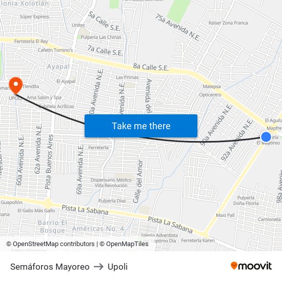Semáforos Mayoreo to Upoli map