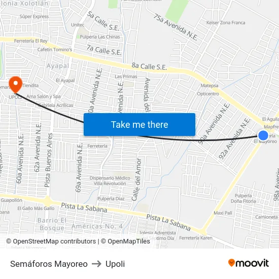 Semáforos Mayoreo to Upoli map