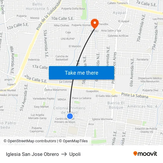 Iglesia San Jose Obrero to Upoli map
