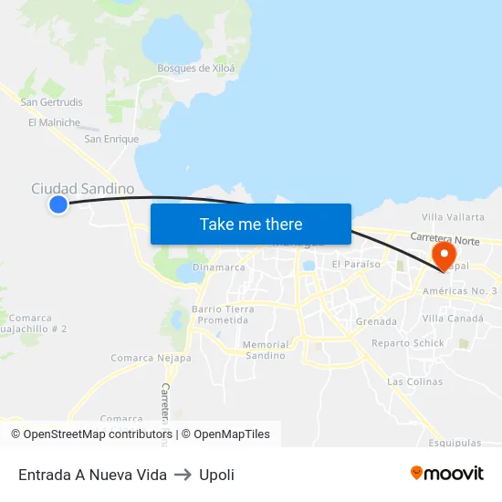 Entrada A Nueva Vida to Upoli map